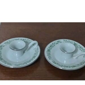 Mikasa Fine China White Green floral Silver accent trim Vintage Candle Holder